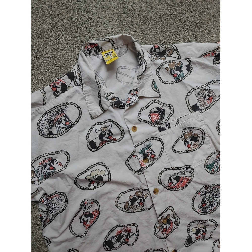 Vintage Big Dogs Shirt Mens Large White  Button Up Western Theme